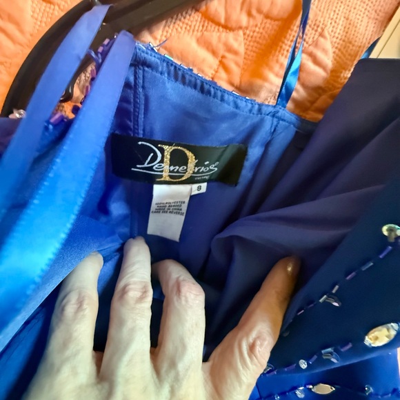 Demetrios Elegant Blue One-Shoulder Gown - Picture 3 of 6